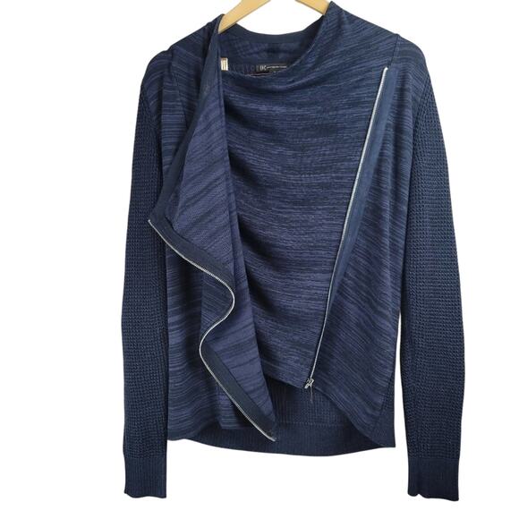 INC International Concepts Asymmetrical Zip Front Blue Sweater - Picture 3 of 10